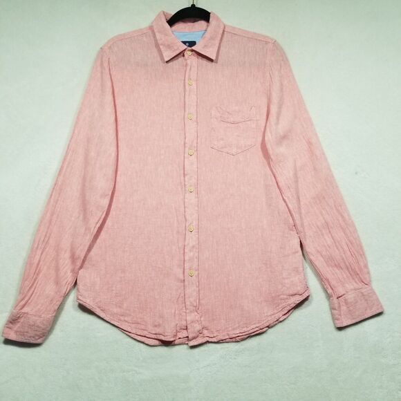 Ben Sherman Mens Small Linen Blend Shirt Long Sleeve Button Down Woven Pink - Picture 1 of 10